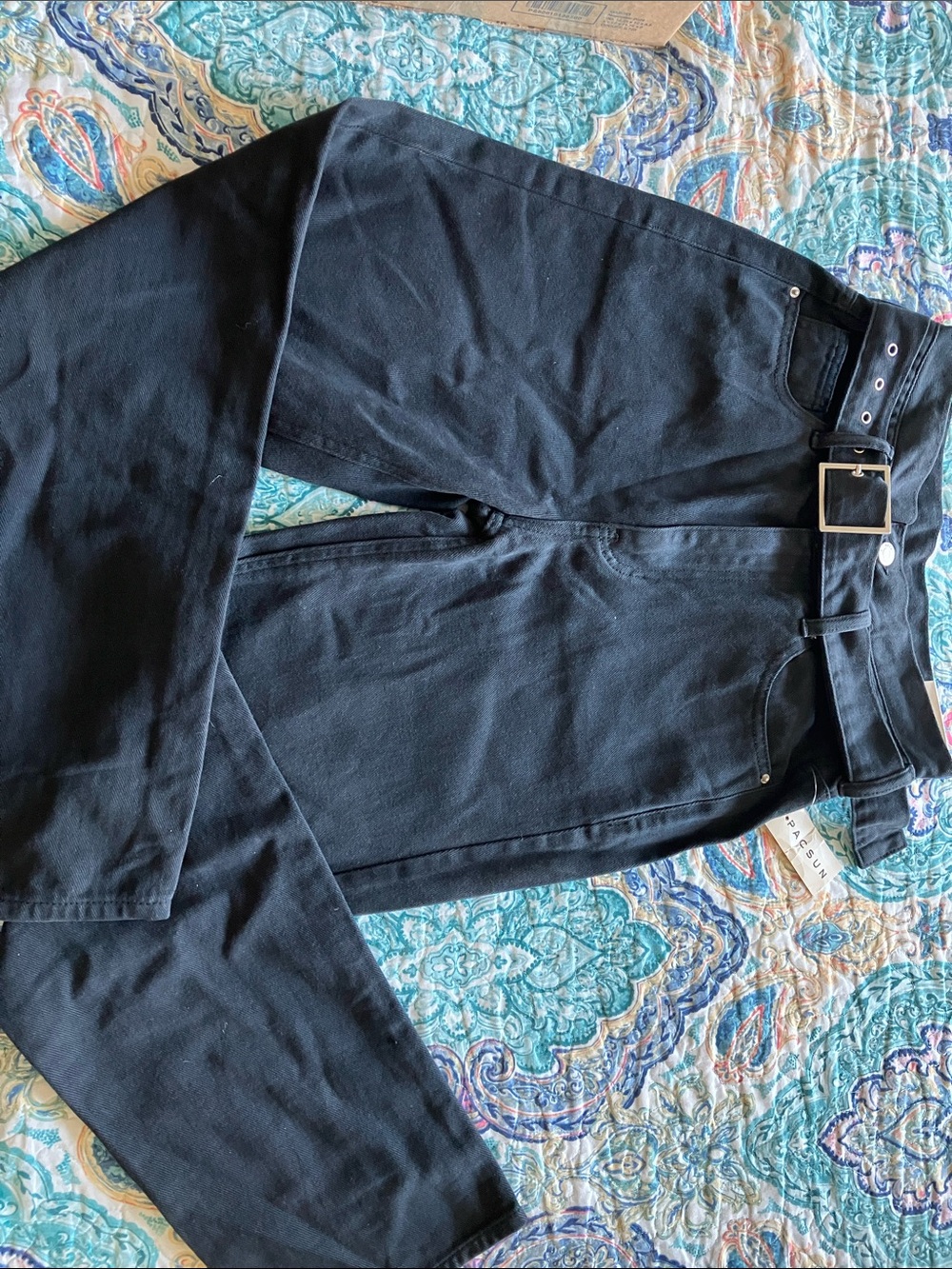 PacSun Black High-Waist Belted Jeans